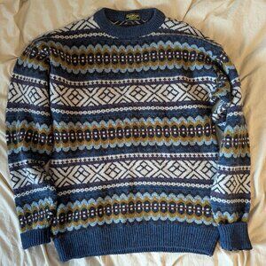 VTG OshKosh B'Gosh Blue/Gold/White Fair Isle Thick Wool Sweater Men XL Funky 90s